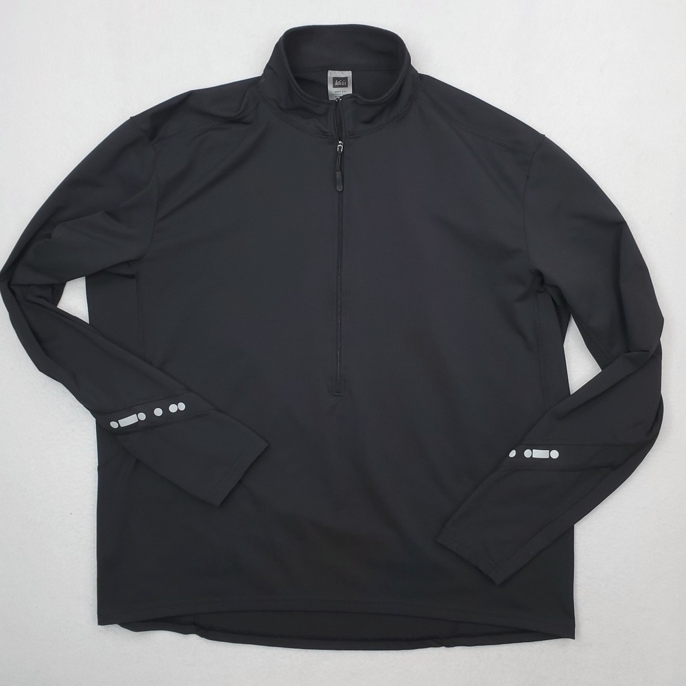 Vintage REI Half Zip Pullover Mens XXL Black Reflective Athletic Sweater Outdoor
